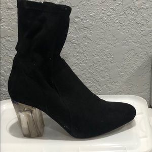 Black Sock Booties with Clear Block heel